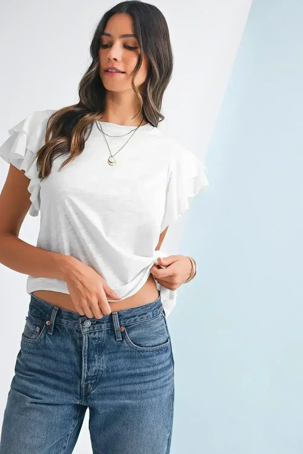 Dark Grey Ruffle Sleeve Plain Blouse | Femstylo - Femstylo