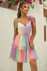 Gradient Tie-Shoulder Layered Dress - Femstylo
