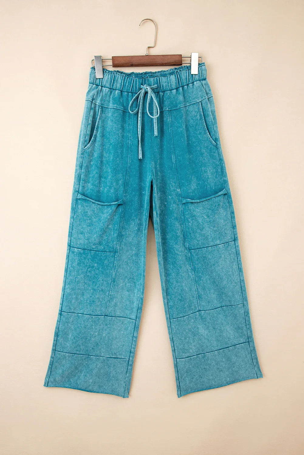 Lapis Mineral Wash Knot High Waist Raw Hem Pants