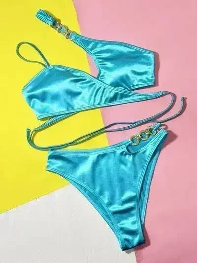 Chain Detail Crisscross Bikini Set - Femstylo