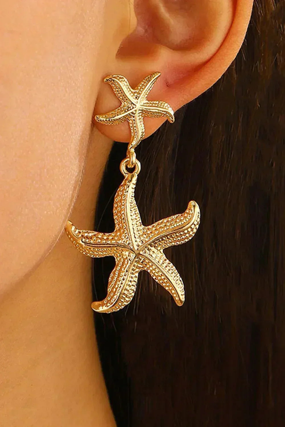 Gold Alloy Starfish Stud Dangle Earrings – Femstylo