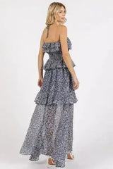 Mittoshop Ruffled Smocked Floral Halter Neck Maxi Dress - Femstylo