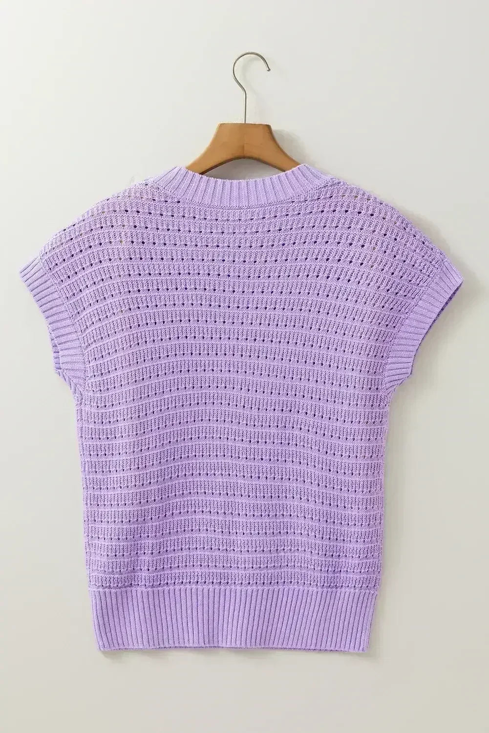 Lavendula Solid Color Ribbed Trim Pointelle Knit Top - Femstylo