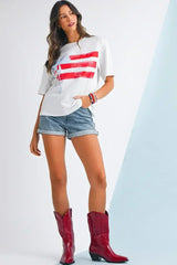 White Flag Bow Graphic Crewneck Tee - Femstylo
