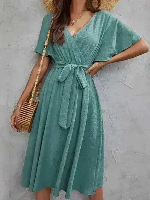 Surplice Flutter Sleeve Tie Wrist Midi Dress – Femstylo - Femstylo