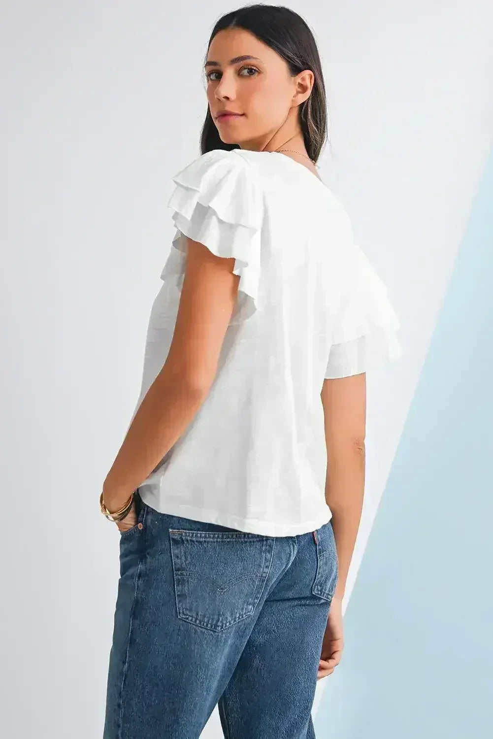 Dark Grey Ruffle Sleeve Plain Blouse | Femstylo - Femstylo