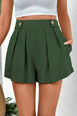 Vineyard Green Pleated High Waist Shorts - Femstylo