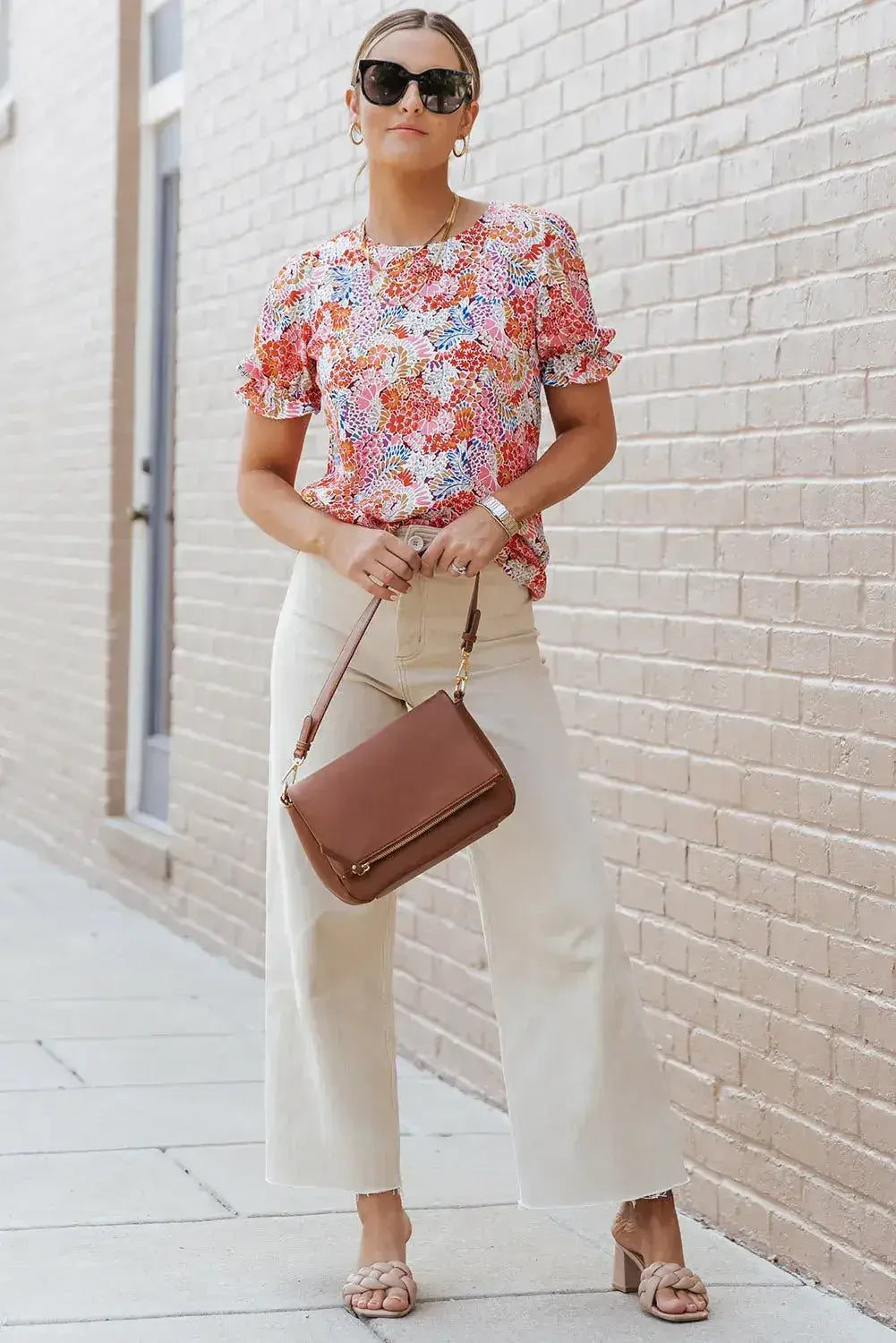 Floral Bubble Sleeve Blouse - Multicolor Print Top | Femstylo - Femstylo