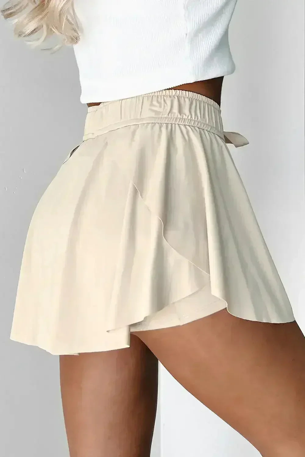 Light Green Drawstring High Waist Lined Tennis Skort - Femstylo
