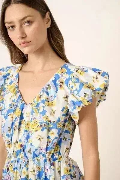 Mittoshop Floral V-Neck Cap Sleeve Mini Dress - Femstylo