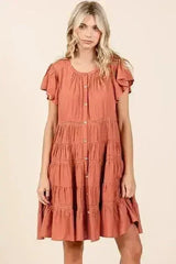 Mittoshop Lace Detail Ruffled Button Down Tiered Dress - Femstylo