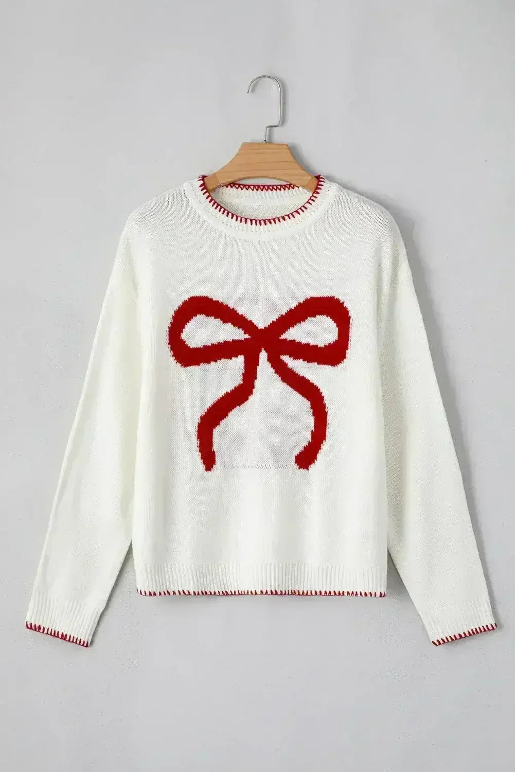 Pink Sweet Bow Drop Sleeve Round Neck Sweater - Femstylo