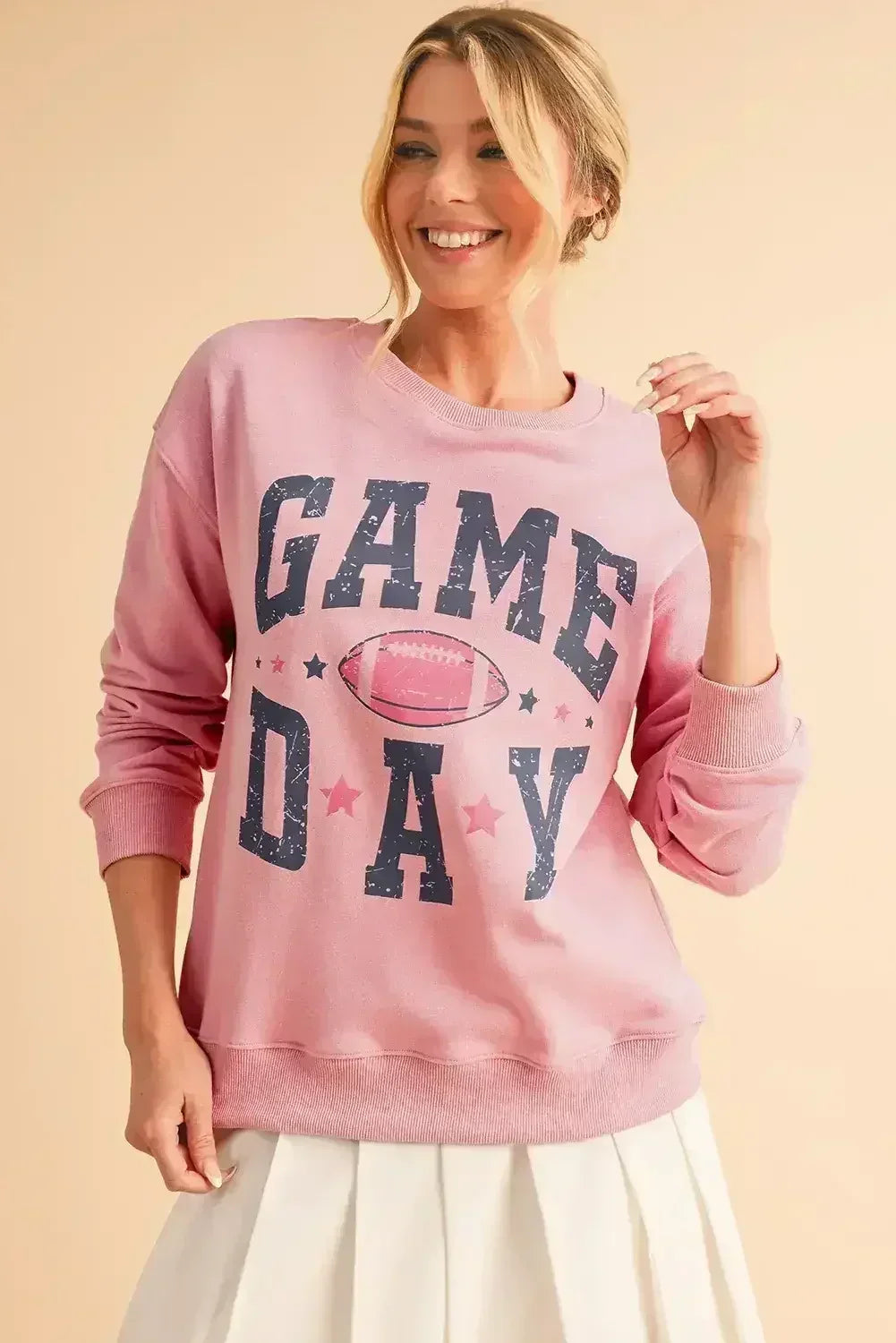 Pink Rugby GAME DAY Graphic Drop Shoulder Sweatshirt - Femstylo