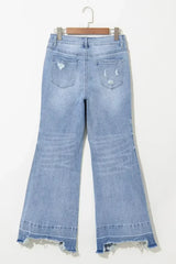 Ashleigh Blue Acid Wash Raw Hem High Waist Flared Jeans - Femstylo