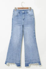 Ashleigh Blue Acid Wash Raw Hem High Waist Flared Jeans - Femstylo