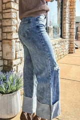 Ashleigh Blue Mineral Wash Distressed Wide Leg Jeans - Femstylo