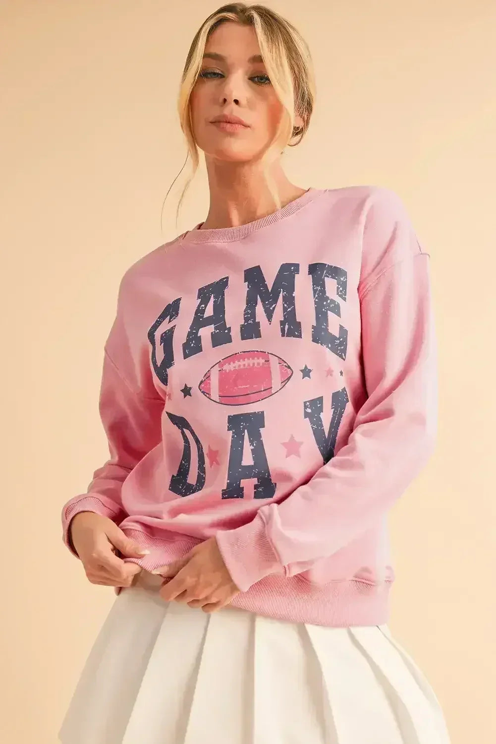 Pink Rugby GAME DAY Graphic Drop Shoulder Sweatshirt - Femstylo