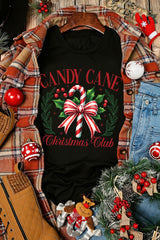 Black Candy Cane Christmas Club Heat Transfer Printing T Shirt