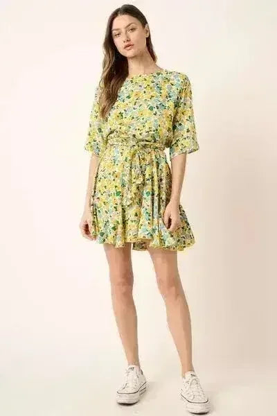 Mittoshop Floral Tie Waist Half Sleeve Mini Dress - Femstylo