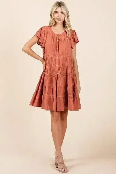 Mittoshop Lace Detail Ruffled Button Down Tiered Dress - Femstylo