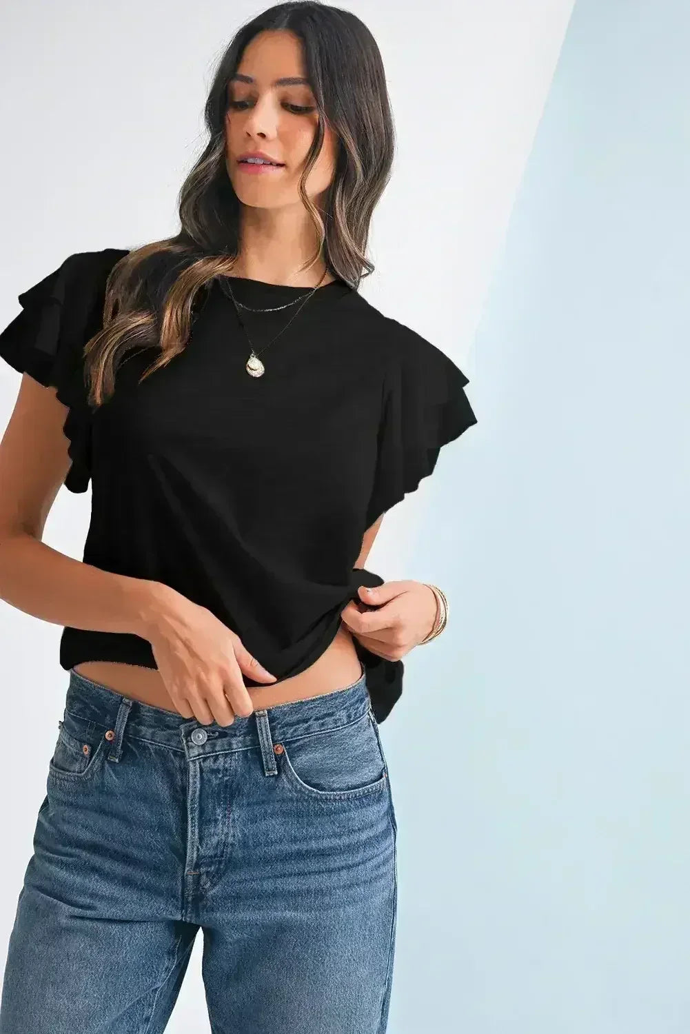Dark Grey Ruffle Sleeve Plain Blouse | Femstylo - Femstylo