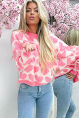 Strawberry Pink Love Heart Valentine Knit Sweater