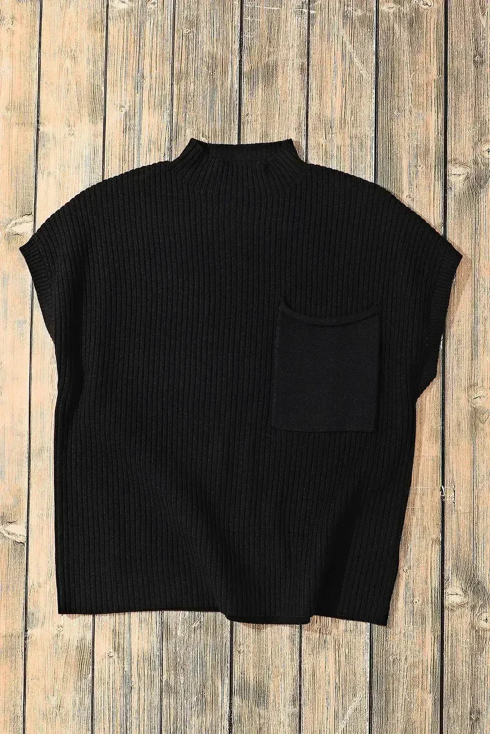 Mineral Red Patch Pocket Ribbed Knit Short Sleeve Sweater - Femstylo