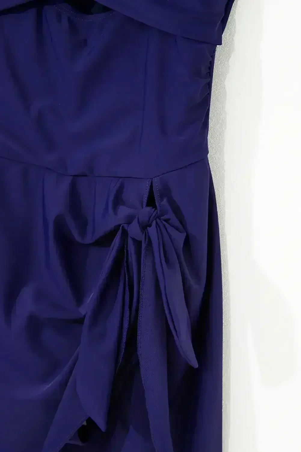 Navy Blue Adjustable Straps Cutout Ruched Knot Slit One Piece Swim Dress - Femstylo