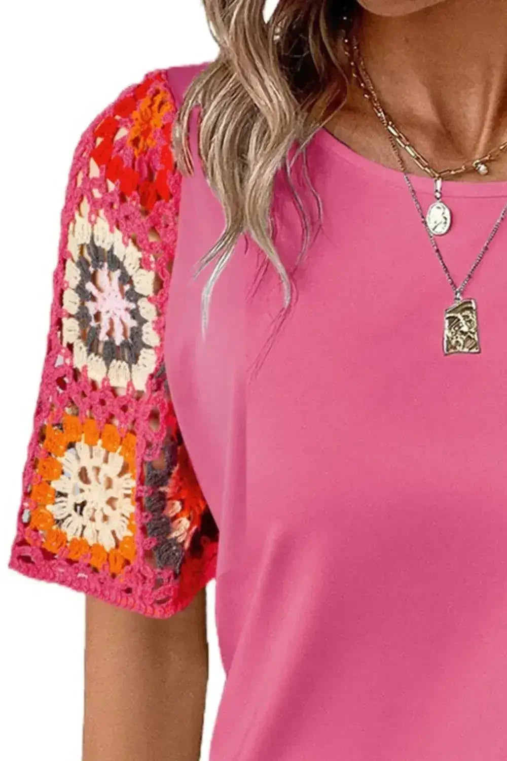 Geometric Round Neck Short Sleeve Blouse | Femstylo - Femstylo