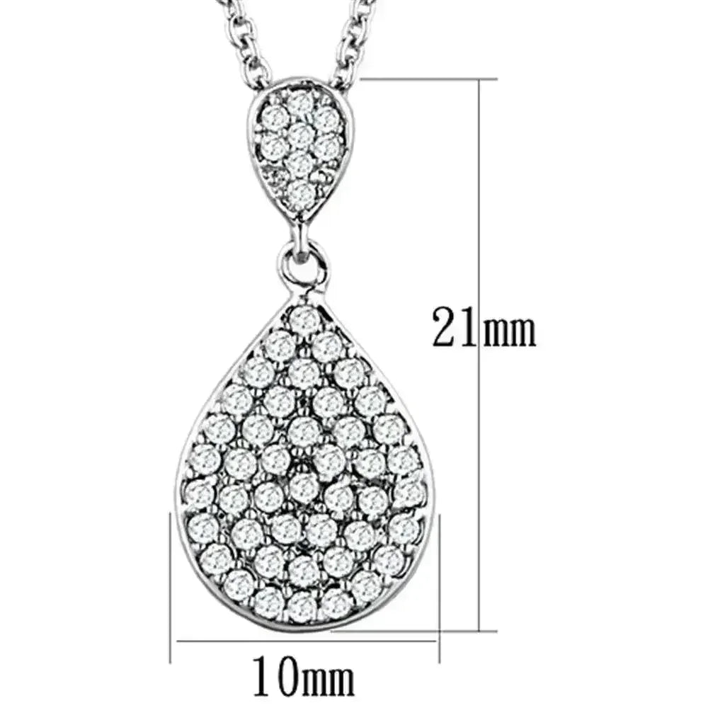 3W720 - Rhodium Brass Necklace with AAA Grade CZ in Clear - Femstylo