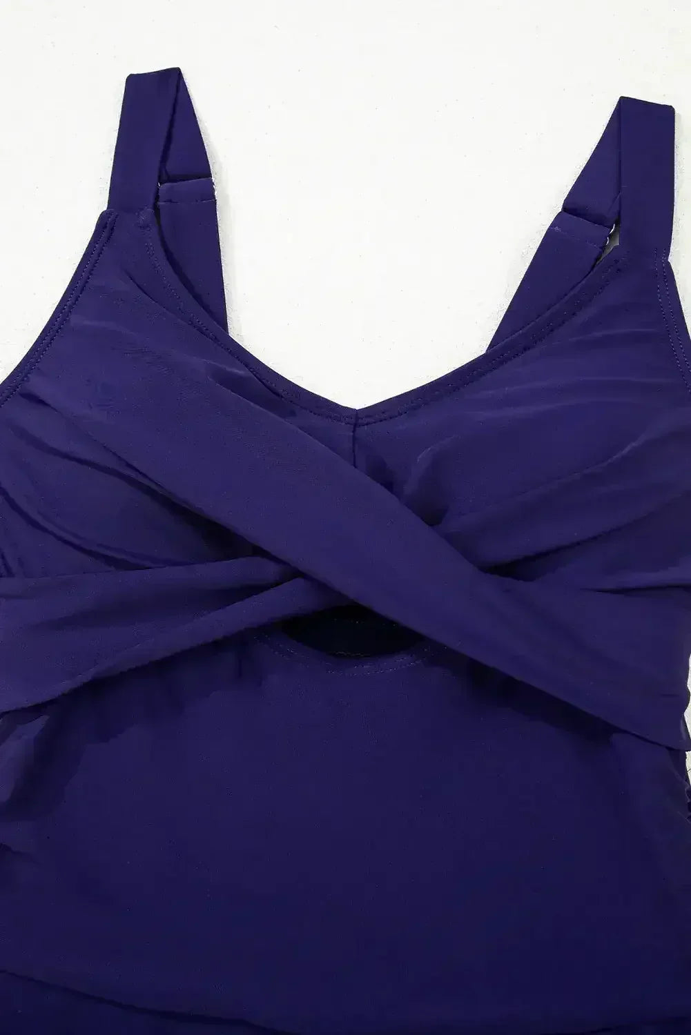 Navy Blue Adjustable Straps Cutout Ruched Knot Slit One Piece Swim Dress - Femstylo