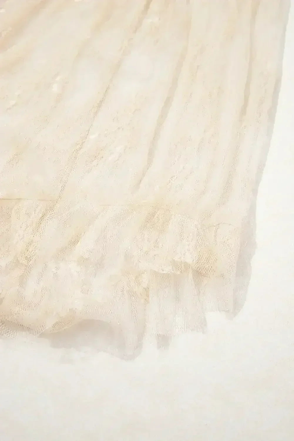 Beige Lace Cascading Tiered High Waist Maxi Skirt - Femstylo