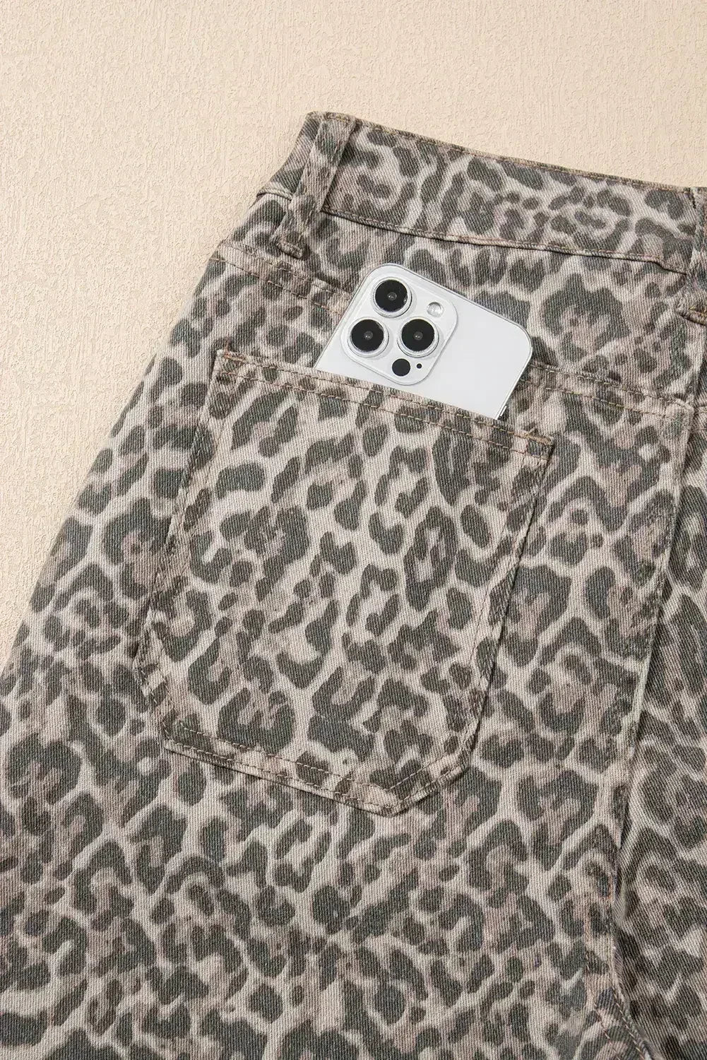 Brown Leopard High Waist Frayed Hem Jeans - Femstylo