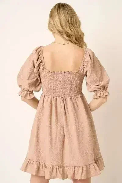 Mittoshop Smocked Ruffled Hem Half Sleeve Mini Dress - Femstylo