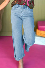 Myosotis Acid Washed High Rise Cropped Jeans - Femstylo