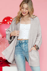Gray Batwing Sleeve Pocket Oversized Cable Knit Cardigan