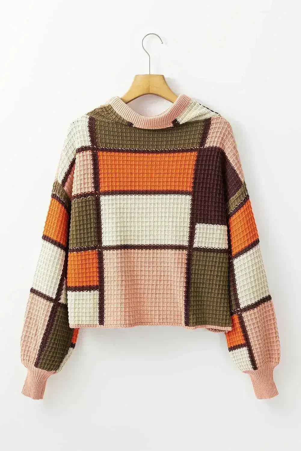 Drawstring Color Block Mock Neck Sweater - Femstylo