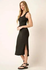 Mittoshop Side Slit Wide Strap Midi Tank Dress - Femstylo