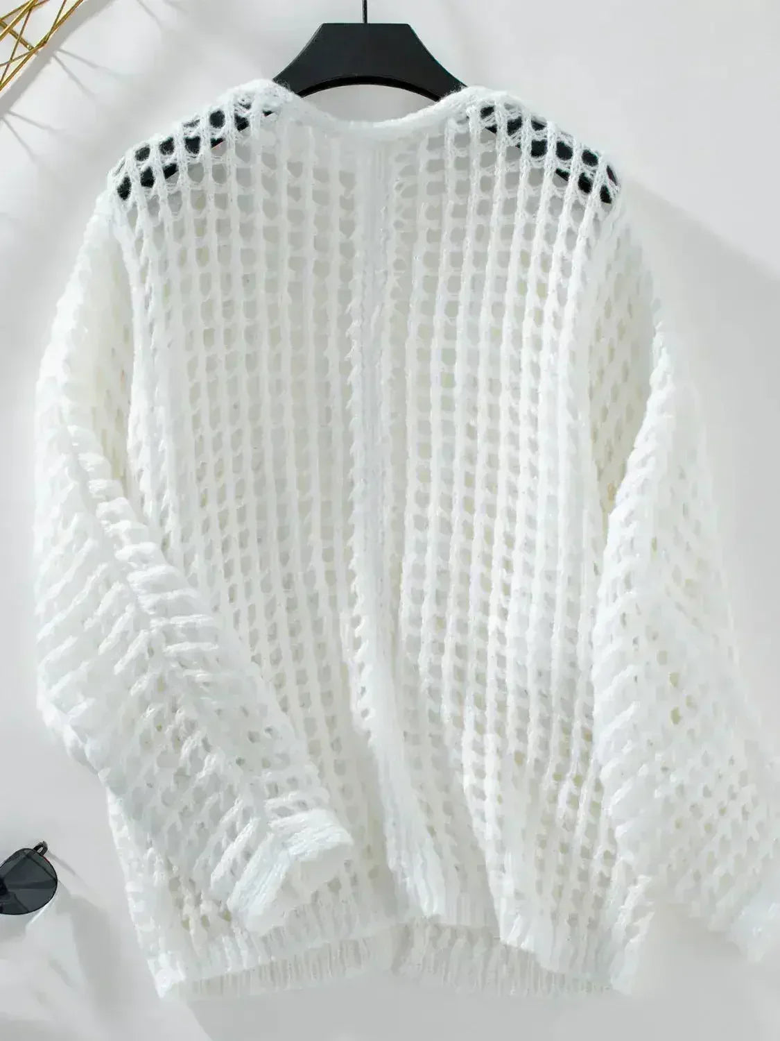 Openwork Open Front Long Sleeve Cardigan - Femstylo