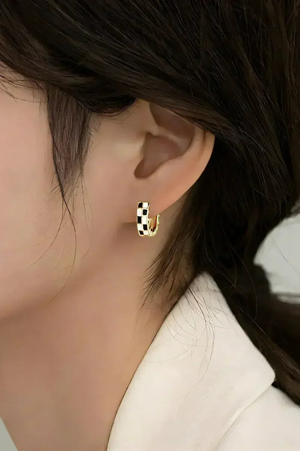 Gold Checkerboard Small Hoop Earrings - Femstylo