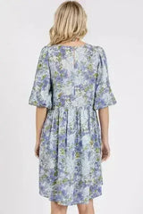 Mittoshop Flower Print Linen Blend Babydoll Mini Dress - Femstylo