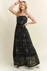 Floral Maxi Cami Dress – Adjustable Straps & Flowy Silhouette - Femstylo