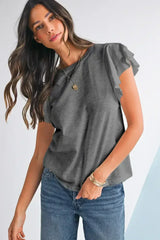 Dark Grey Ruffle Sleeve Plain Blouse | Femstylo - Femstylo
