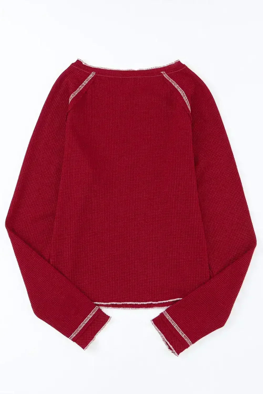 Red Waffle Rugby Graphic Contrast Hem Sweatshirt - Femstylo
