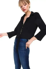 Solid Button Down Tie Front Blouse | Femstylo - Femstylo