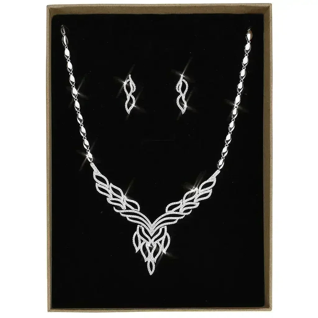 3W1418 - Rhodium Brass Jewelry Sets with AAA Grade CZ in Clear - Femstylo