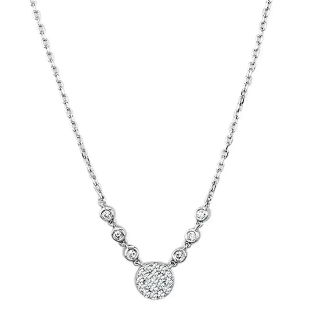 3W417 - Rhodium Brass Necklace with AAA Grade CZ in Clear - Femstylo
