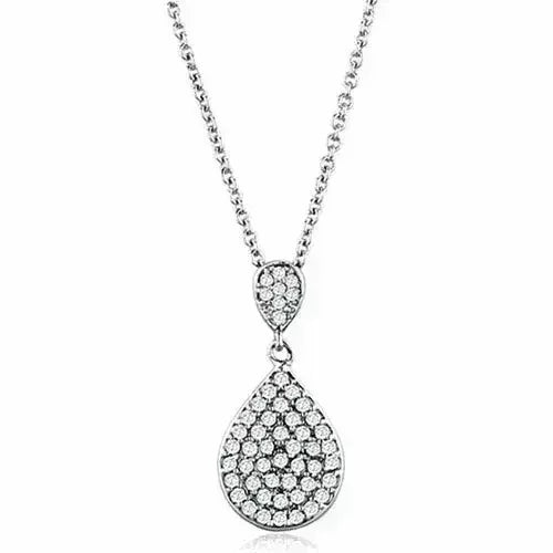 3W720 - Rhodium Brass Necklace with AAA Grade CZ in Clear - Femstylo