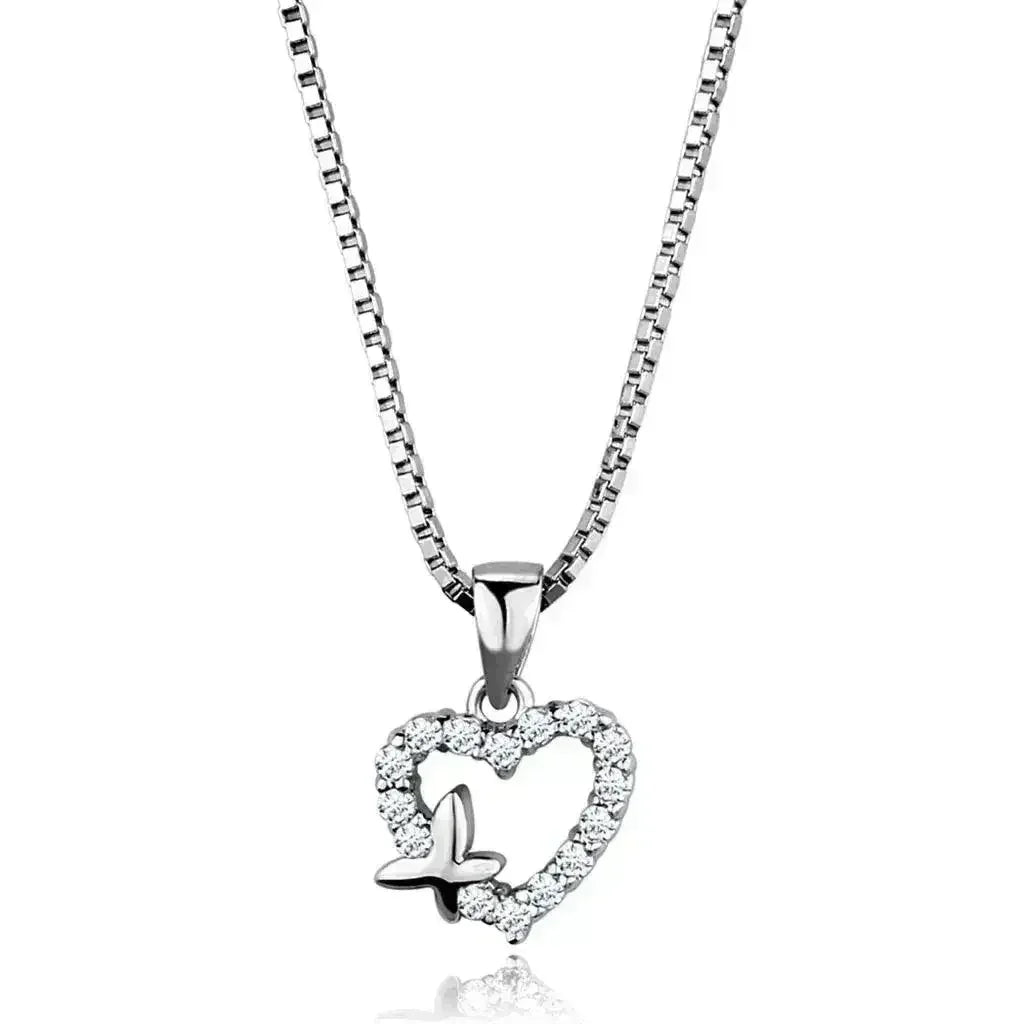 3W840 - Rhodium Brass Chain Pendant with AAA Grade CZ in Clear - Femstylo