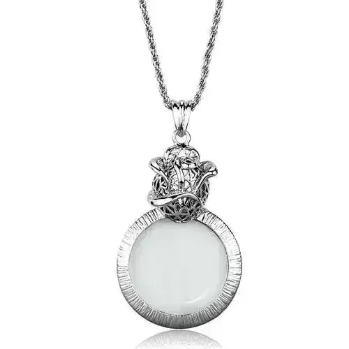 3W913 - Rhodium Brass Magnifier pendant with Synthetic Synthetic Glass - Femstylo